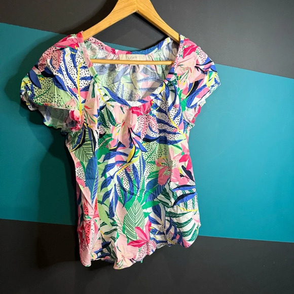 LOFT Pink and Blue Ruffled Blouse - Picture 2 of 7